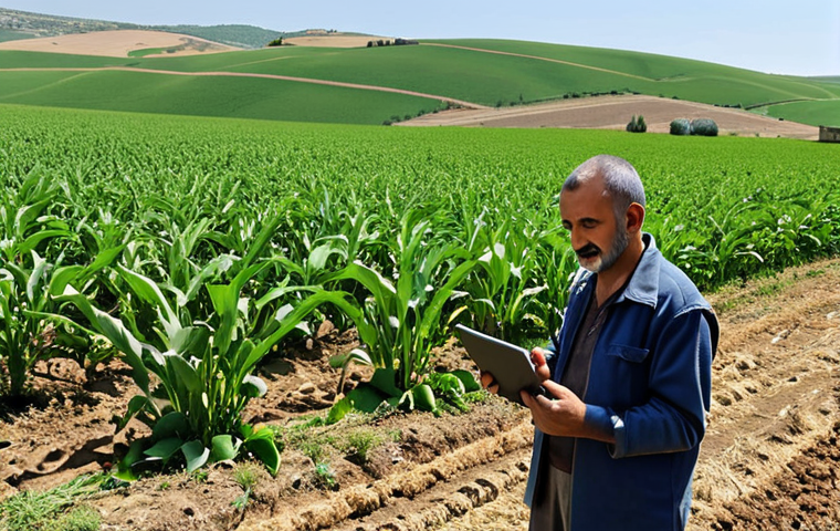 **Prompt 1: The Modern Turkish Farmer and Integrated Technology**
    "A proud, experienced Turkish farmer, perhaps in their 50s or 60s, stands in a vast, vibrant green field of crops under a warm, sunny Anatolian sky. They are holding a modern tablet that displays real-time agricultural data. In the background, a sleek, advanced agricultural drone is actively flying over the fields, surveying. Subtle sensors are visible amidst the healthy plants, indicating precision farming. The scene should seamlessly blend traditional Turkish rural elements, like rolling hills or a distant, charming stone farmhouse, with cutting-edge technology, symbolizing the transformation and prosperity of agriculture in Turkey. The overall mood is hopeful, efficient, and deeply connected to the land. Focus on the integration of human wisdom with smart technology."