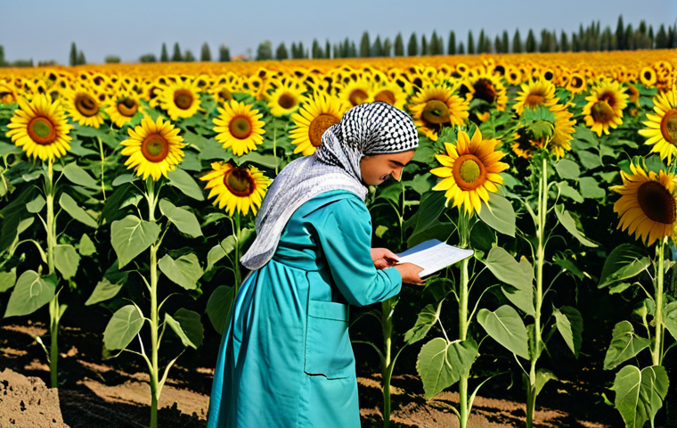 **

"A professional female agricultural engineer, fully clothed in practical work attire including a başörtüsü (headscarf), inspecting a healthy field of sunflowers on a sunny Anatolian farm, appropriate attire, safe for work, perfect anatomy, natural proportions, professional photography, high quality, modest, family-friendly, in the style of a documentary photograph."

**