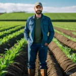 농업 인공지능 활용 - **A modern farmer observing real-time crop data.**
A detailed, wide shot of a contemporary farme...