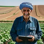 농업 수질 관리 - **A Wise Turkish Farmer and Modern Water Management:**
A medium shot of an elderly, wise-looking...