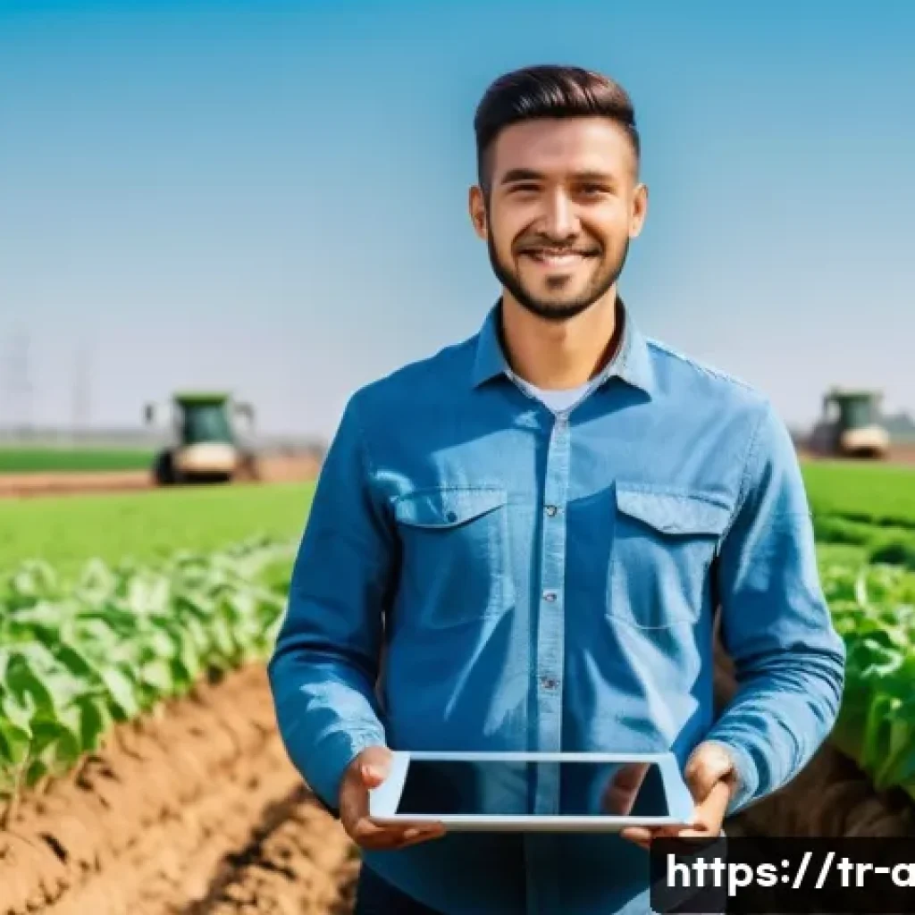 농업 연구소 협력 사례 - **A Young Farmer Embracing Smart Agriculture:** A wide, panoramic shot of a meticulously cultivated ...
