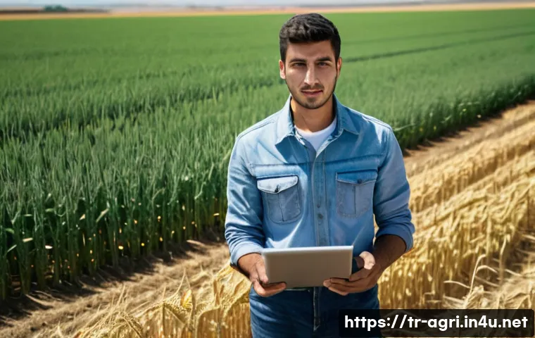 농업 교육 혁신 사례 - **Prompt:** A young, determined Turkish farmer, in their late 20s, with a modern haircut and intelli...